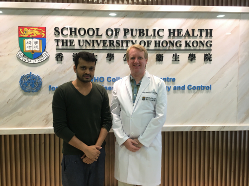 Professor Benjamin J Cowling (right) and his research team announced their findings on the effectiveness of school closures in mitigating influenza B epidemic in Hong Kong, 2018.